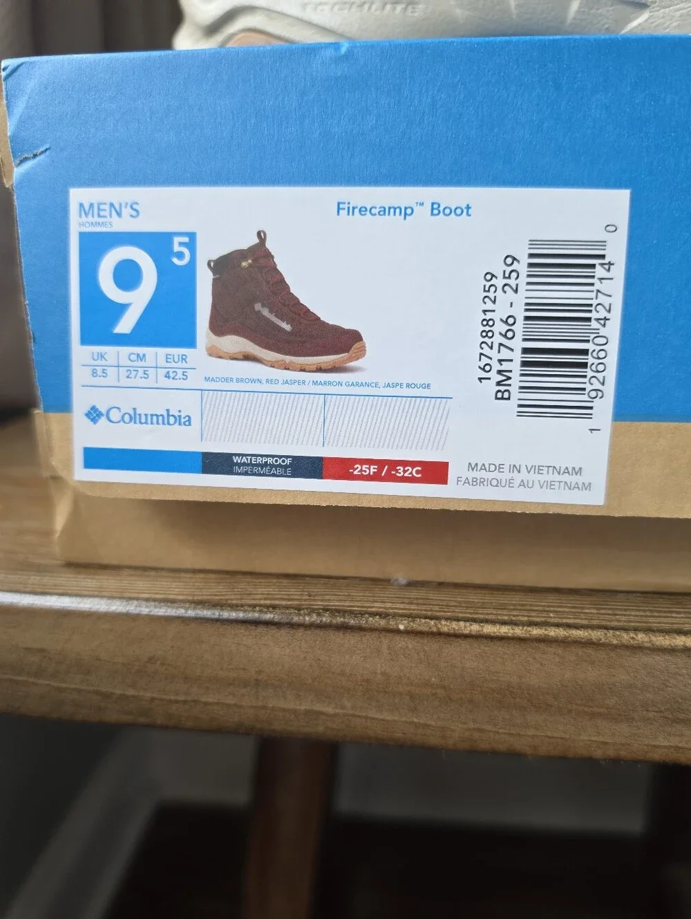 Columbia Men's 9.5 Firecamp Waterproof Winter Boot - Burgundy